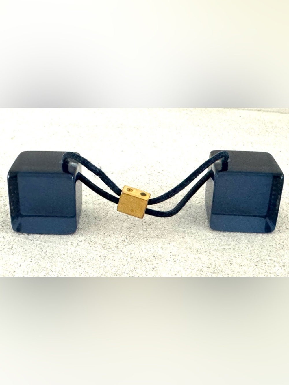 LOUIS VUITTON  Blue Cube Dice Hair Tie LV Studded Resin Gold Tone Elastic Pair - Picture 5 of 6